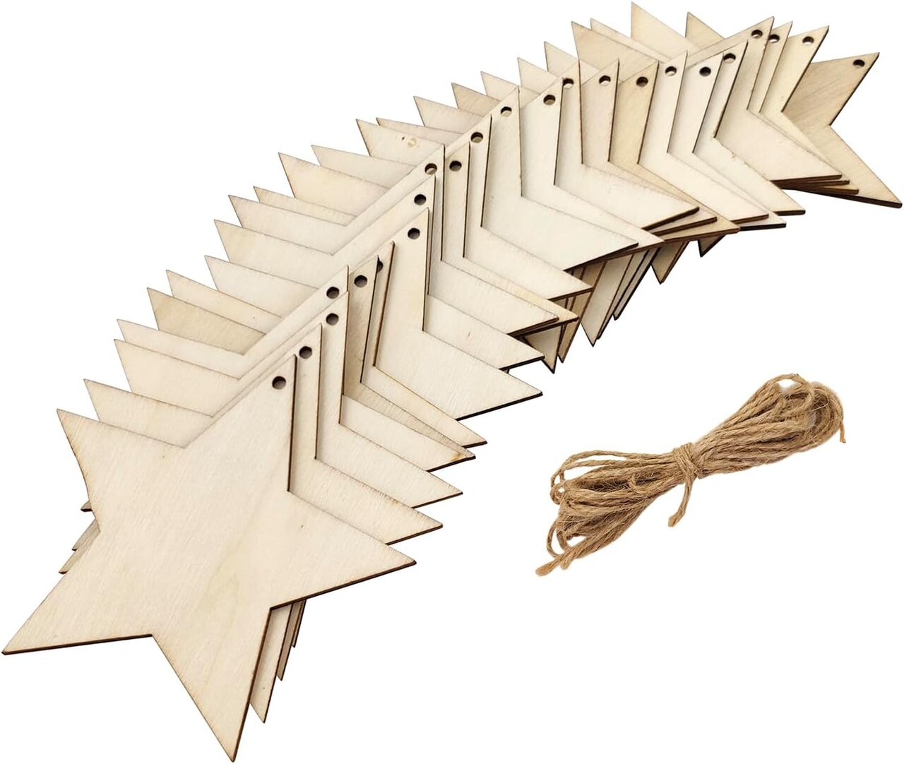 32 Pack Wooden Star Cutouts - Unfinished Wooden Stars for Hanging Ornaments, DIY Craft Gift Tags & Home Party Decoration